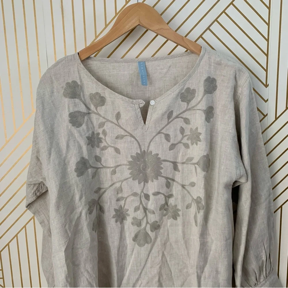 Homefrocks Linen Embroidered blouse tunic top  Lagenlook floral flowers boho 8 - Picture 3 of 10